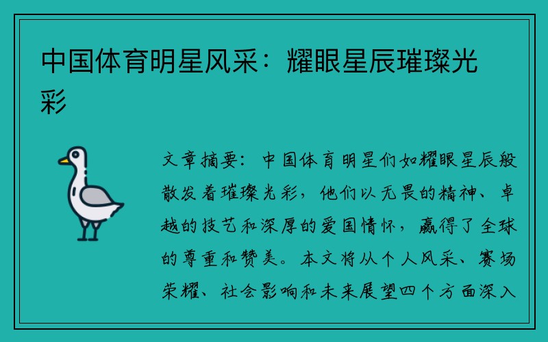 中国体育明星风采：耀眼星辰璀璨光彩
