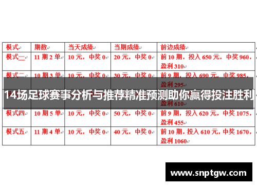 14场足球赛事分析与推荐精准预测助你赢得投注胜利